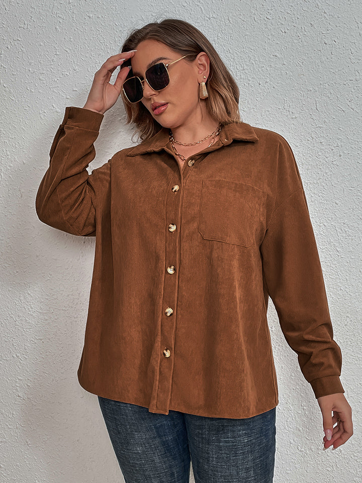 Honey Plus Size Collared Neck Long Sleeve Shirt