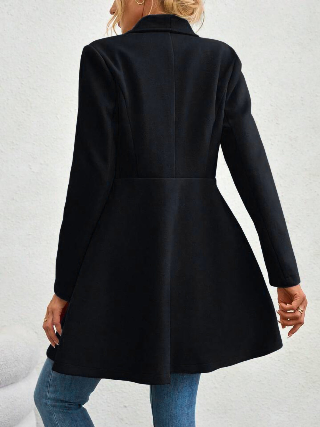 Collared Neck Button Up Long Sleeve Coat