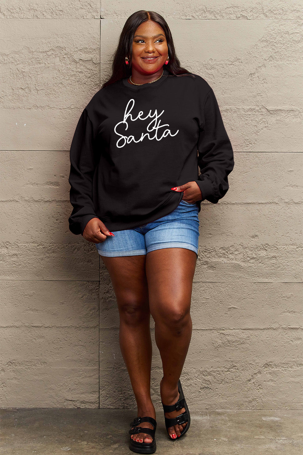 Simply Love Full Size HEY SANTA Graphic Sweatshirt