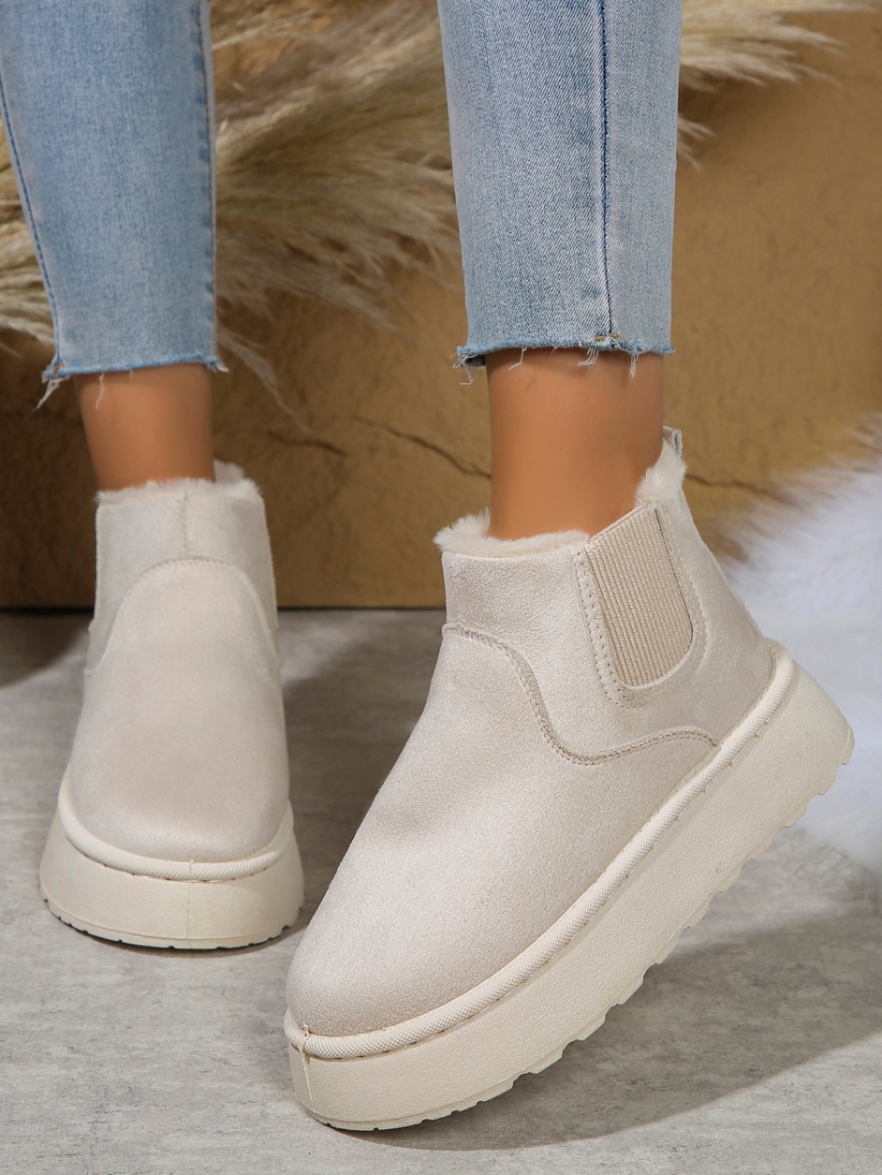 Suede Round Toe Platform Boots