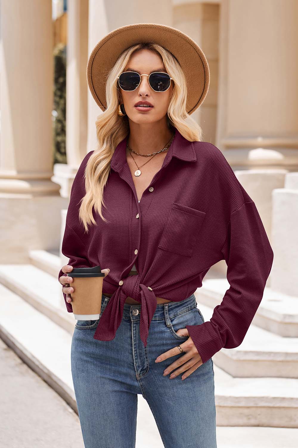 Mandy Collared Neck Dropped Shoulder Shirt