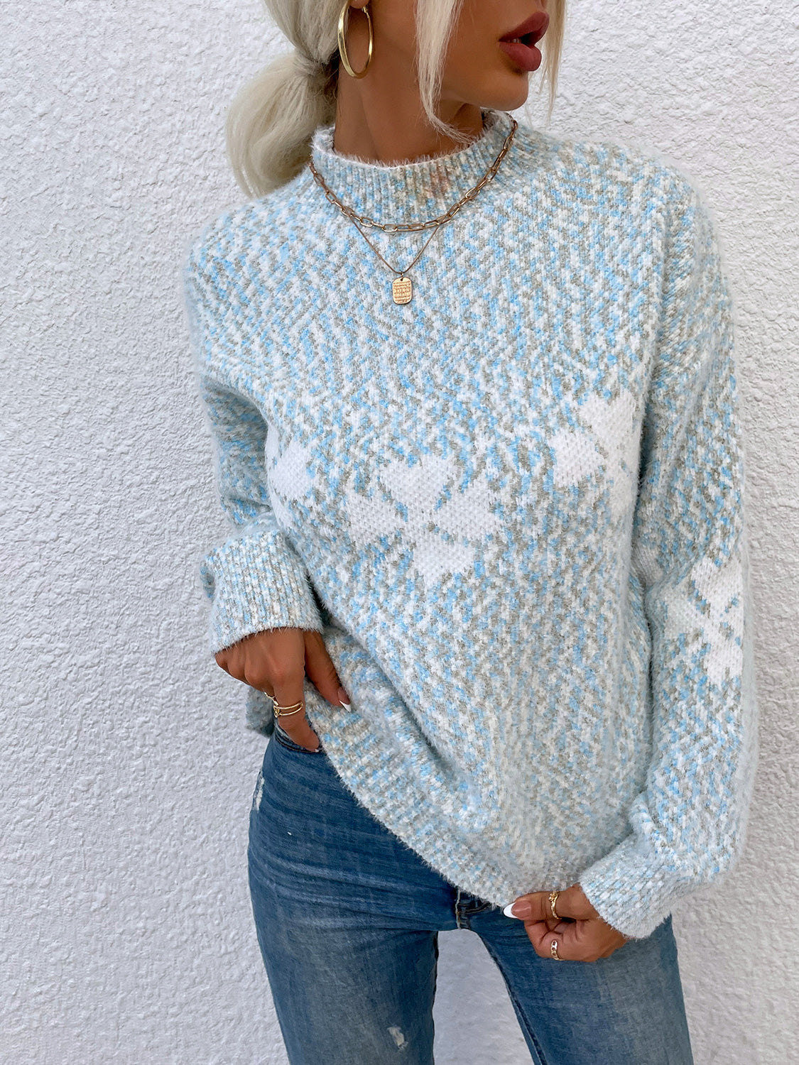 Four Leaf Clover Mock Neck Sweater