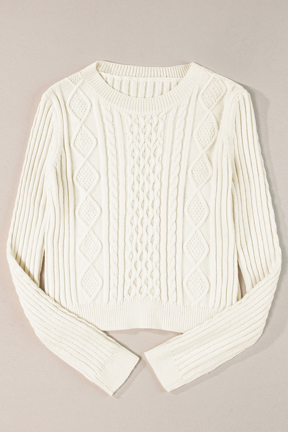 Cable-Knit Round Neck Long Sleeve Sweater